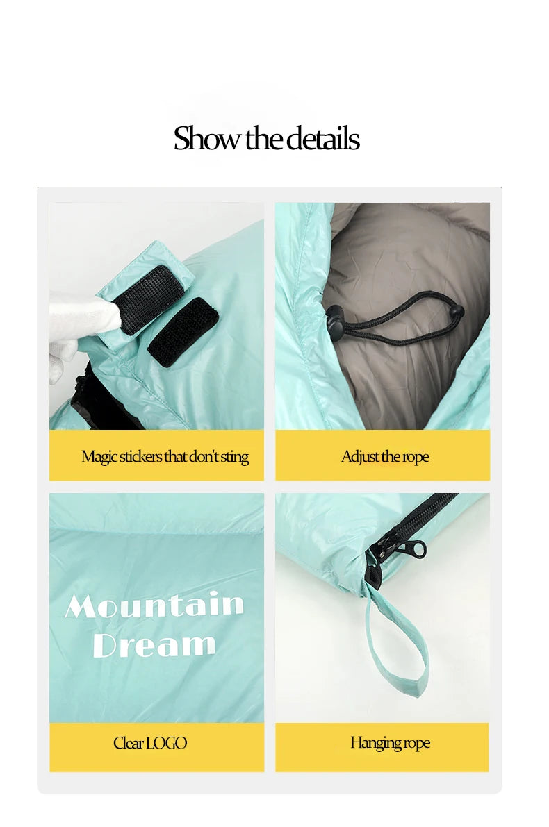 Envelope-style Down Sleeping Bag Ultra-light Goose Down Waterproof Plus Size Winter Warm Travel Hiking Camping Sleeping Bag