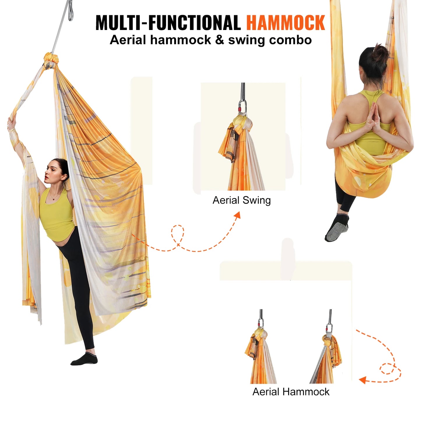 SucceBuy 5.5 Yards Aerial Yoga Hammock & Swing Nylon Fabric Full Rigging Hardware for Antigravity Yoga Fitness Bodybuilding