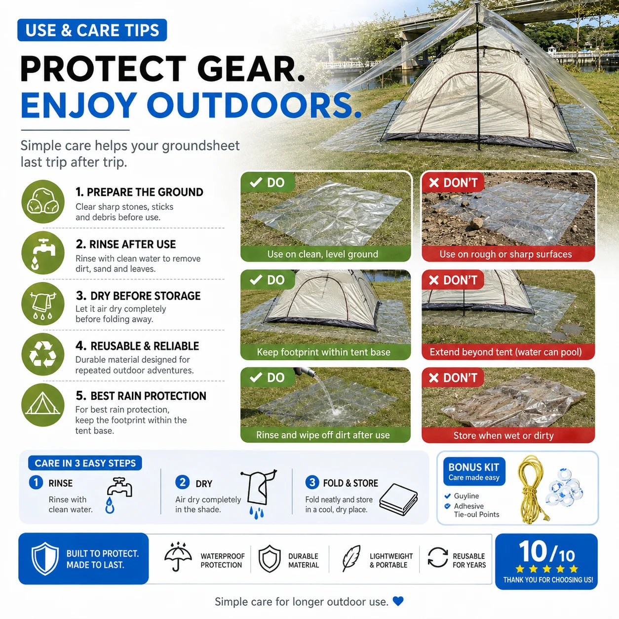 Four Season Ultralight Transparent Tent Groundsheet Waterproof Moisture Proof Camping Footprint Foldable Reusable Outdoor Tarp