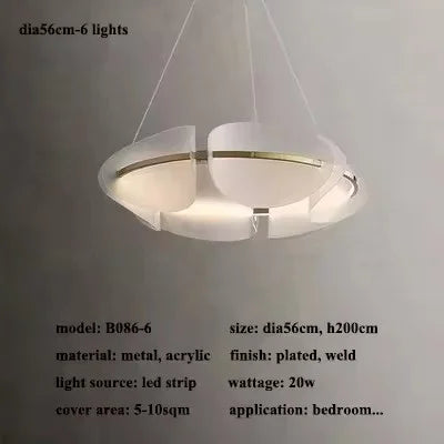Nordic Leaf Chandelier Modern Acrylic Ring Light Living Dining Room Lighting Decor Home Bedroom Kitchen Hanging Lights Luminaire