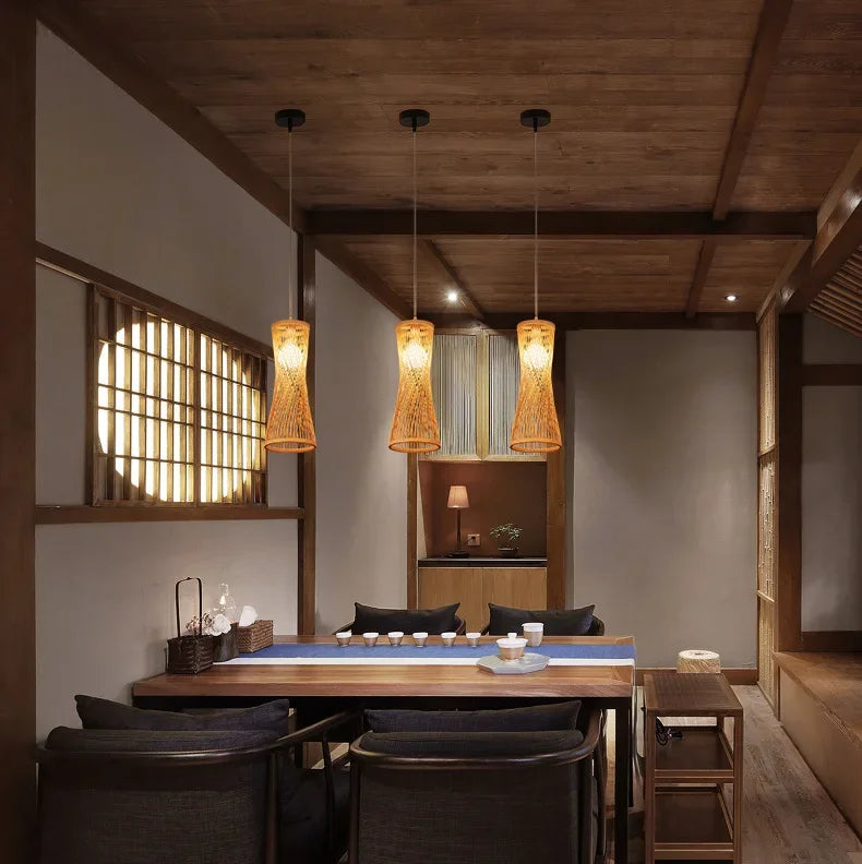 Bamboo Pendant Lights Hand Woven Ceiling Weaving Chandelier Lamp Rattan Wicker Hanging LED Fixtures Home Bedroom Bamboo Art Lamp