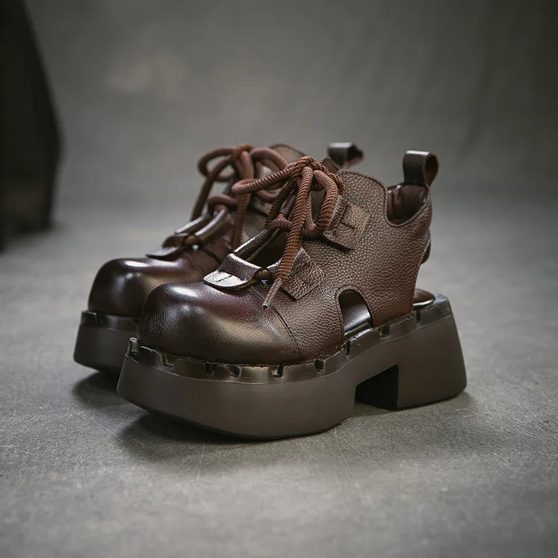 Myjyjz 7cm Cow Genuine Leather Flats Comfy Platform Wedge Fashion Flats Ankle Booties Sandals Luxury Shoes Mary Jane Pumps Women