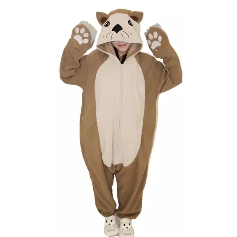 Adult Animal Brown Sloth Kigurumi Onesies Pajamas Cartoon Soft Fleece Gift Halloween Cosplay Costumes Button Jumpsuits