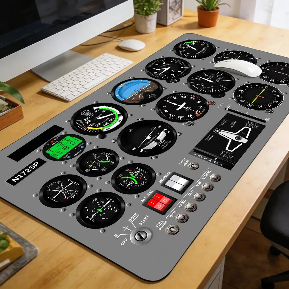 Aviation Flight Simulator Cabin Instruments Mouse Pad with Edge Locking Process, 1000×500, Washable Anti-Slip XXL Mouse Pad