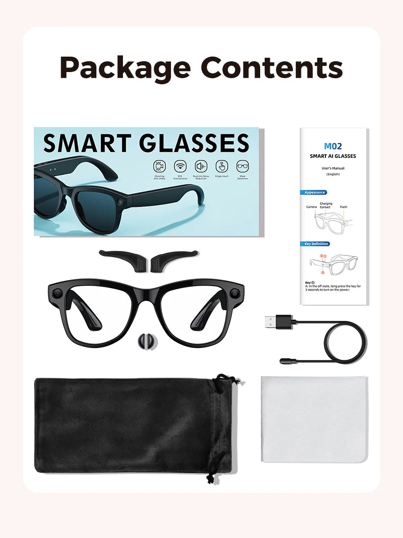 AI Smart Glasses 4KHD Camera 3600mAh Charging Case 120+Language Translation Bluetooth Call Music Sunglasses Outdoor Color Change