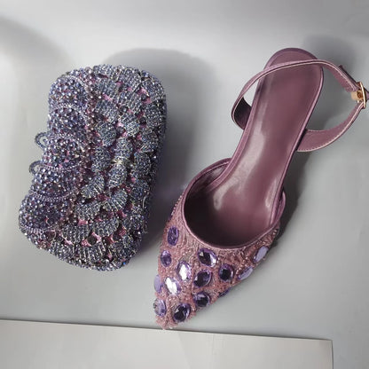 INSIGHTLINK Lady Stones Shoes and Bag Sets for Evening Purses Party Rhinestone Luxury Heels Sandals Set for Party Elegant Pumps