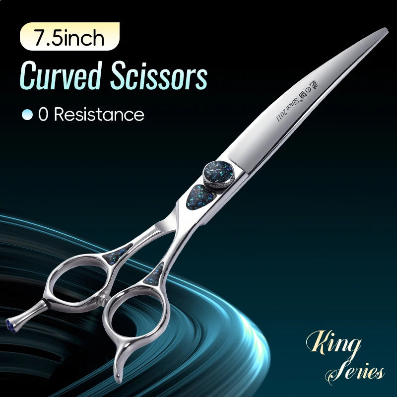 Fenice King Series 7/7.5Inch VG10 Shell Bearing Screws Dog Trimming Grooming Straight Curved Thinner Chunker Pet Scissors Tools