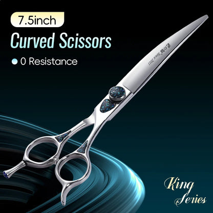 Fenice King Series 7/7.5Inch VG10 Shell Bearing Screws Dog Trimming Grooming Straight Curved Thinner Chunker Pet Scissors Tools