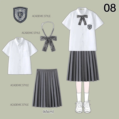 Men Women JK Uniform British Style School Uniforms Preppy Style Pleated Skirt With Bow Tie Tops Pants Chorus Poetry Cosplay