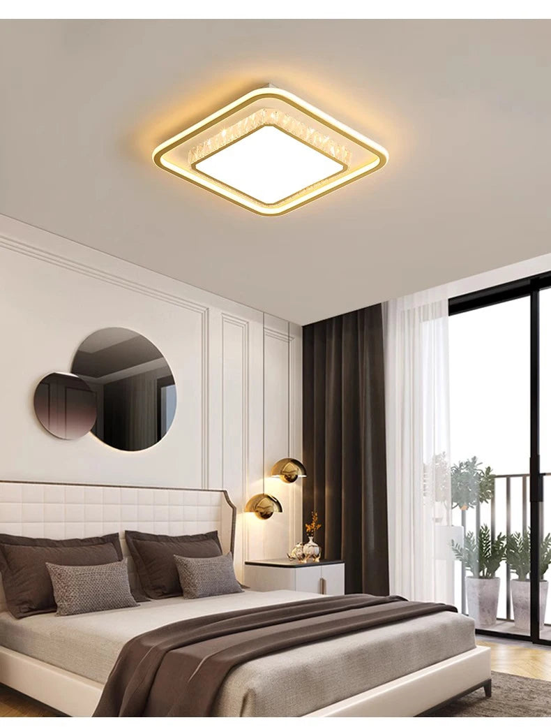 Luxury Living Room Lights Lustre Home Decoration LED Ceiling Lamp Modern Square Acrylic Gold Hall Bedroom Dining Room Fixtures
