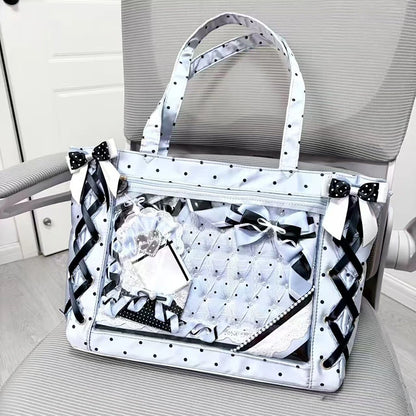 Sweet College Style Ribbon Ita Bag Women Fashion Shoulder Bags Large Capacity Tote Bag For Daily Commuting Transparent Handbag