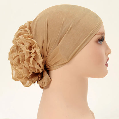 Muslim Under Hijab Cap Big Lace Flower Volumizer Scrunchie Muslim Inner Hijab Islamic  Turban Headwear Female Bonnet Accessories