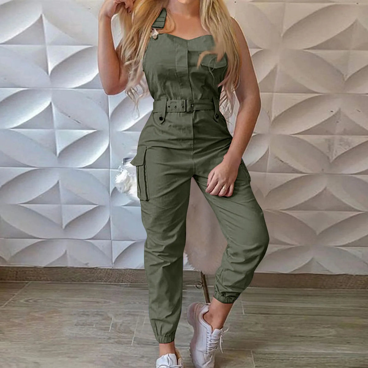 Women'S Large Size Cargo Romper Fashion Trend High Waist Clasp Pocket Jumpsuits Simple Solid Comfy Fitting Strap Jumpsuit 5xl