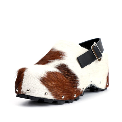 Italy Winter Shoes Women Designer Fur Sandals Calf Hair Platform Clogs Luxury with Wool Lined Slip On Mules with Leather Strap