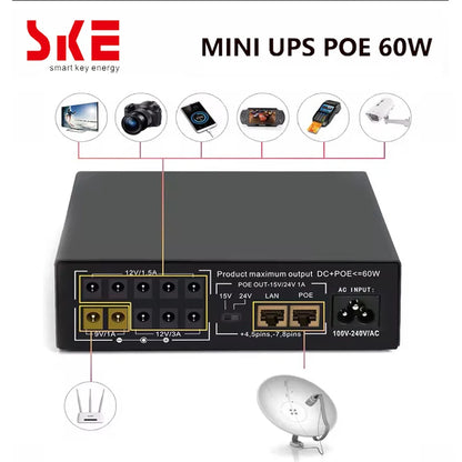 17600mAh Li-ion Battery SKE Mini DC UPS 60W POE UPS Portable Uninterrupted Power Adapter 10*Output DC POE Ports For Wifi Router