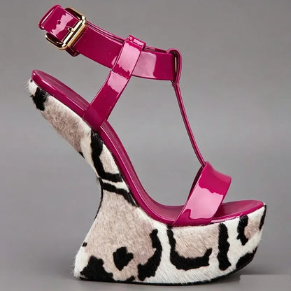 Strange Style Mixed Colors Fretwork Heel Sandals Pointed Toe Leather Size35-48Customized New Arrivals Fashion Women Modern Shoes