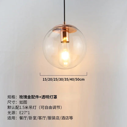 Modern Simple Glass Chandelier Bar Counter Restaurant Gold Hanging Lights Silver Metal Amber Ashtray Ball Glass Suspension Lamp