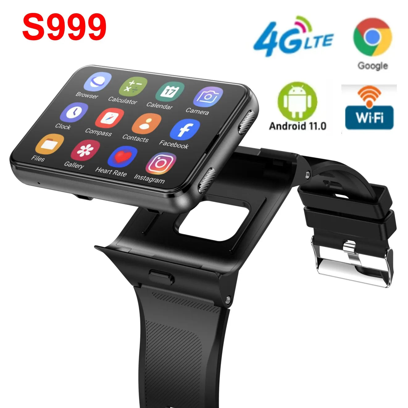 Factory S999 4G LTE Smart Watch 4GB RAM 64GB ROM 2.88" Big Screen Dual Camera Quad Core 2300mAh Android 11.0 Men Smartwatch Men