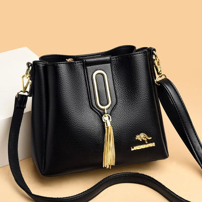 Luxury Hand bags For Women High Quality Pu Leather Three layers Ladies Shoulder Crossbody Bag Bucket Tassel Commuting Sac A Main