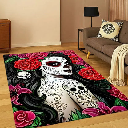 Gothic Skull Dead Girl Cartoon Horror Carpet Rug for Bedroom Living Room Sofa Playroom Doormat Home Decor,Kid Area Rug Non-slip