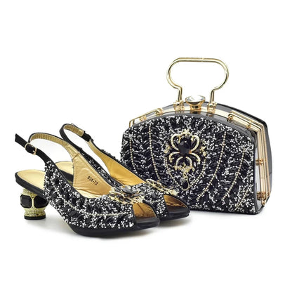 Popularity Peep Toe Heels for Women 2025 Elegant Party Full Diamond Pumps Italian Shoes and Bags Matching Set Bridal Shoes