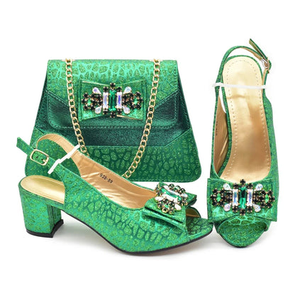 Nigerian Latest Shoes and Bags To Match Shoe and Bag Set for Party in Women Italian Rhinestones Elegant Peep Toe Sandals