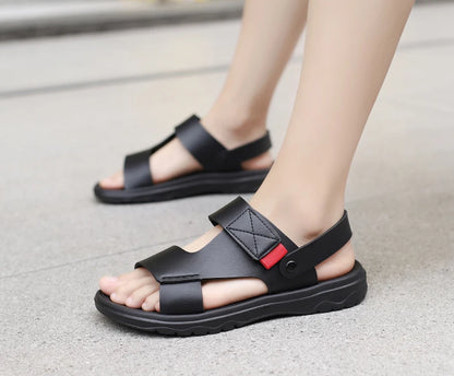 Mens Leather Slippers Comfortable Breathable Summer Big Size Sandals for Men with Soft Sole