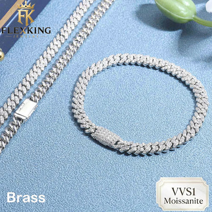 FLEXKING Moissanite Cuban Necklace for Men Women 6MM D Color VVS1 Iced Out Moissanite Miami Cuban Link Bracelets Box Clasp