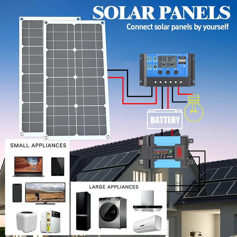 600W Solar Panel Kit 12V/18V with Controller - Portable High-Efficiency Charger for Camping RV Phone Power Station Off-Grid
