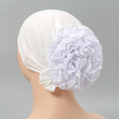 Muslim Women's Hijabs with Lace Chiffon Panhua Solid Color Thin Bottom Hat Islam Head Wrapping Tie Back Turban Female Headband