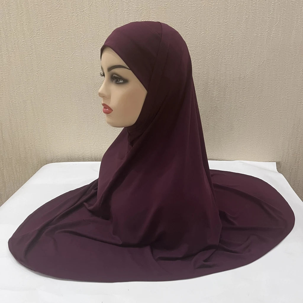 H292 Plain Two Pieces Large size muslim hijab with chin part top quality amira pull on islamic scarf hot sell headscarf