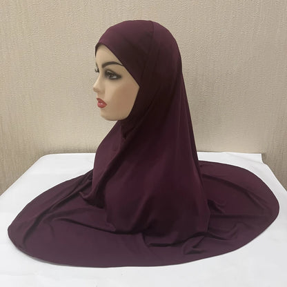 H292 Plain Two Pieces Large size muslim hijab with chin part top quality amira pull on islamic scarf hot sell headscarf