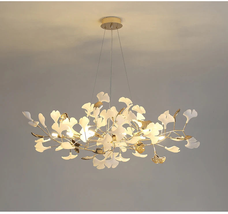 Modern Ceramics Chandeliers Home Ginkgo Biloba Decoration Villa Living Room Lighting Pendant Lamps Indoor Hanging Lights Fixture