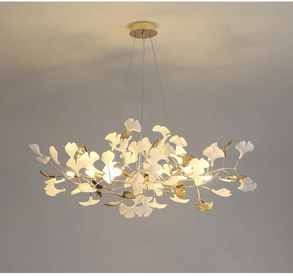 Modern Ceramics Chandeliers Home Ginkgo Biloba Decoration Villa Living Room Lighting Pendant Lamps Indoor Hanging Lights Fixture