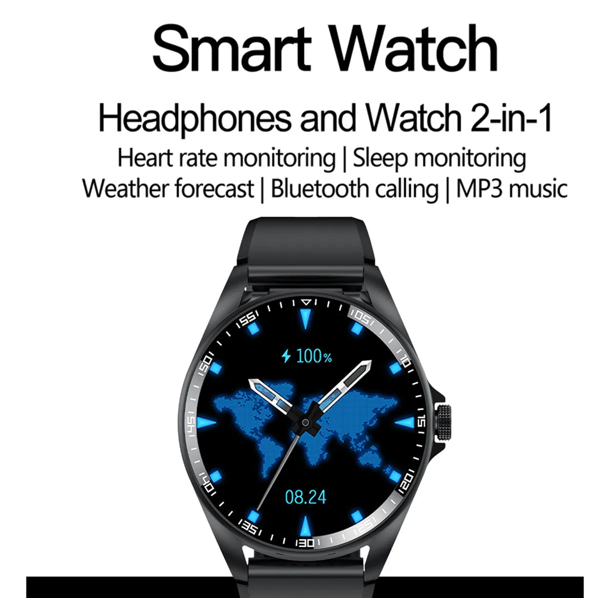 Smart Watch 2 in 1 with Headphones AI Voice Assistant Bluetooth Call Health Monitor DIY Wallpaper 1.46inch HD Screen Wristwatch