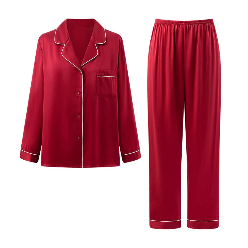100% Mulberry Silk Pajamas Set for Women Long Sleeve Sleepwear Spring Summer Breathable Lounge Robe Comfortable Cool Silk