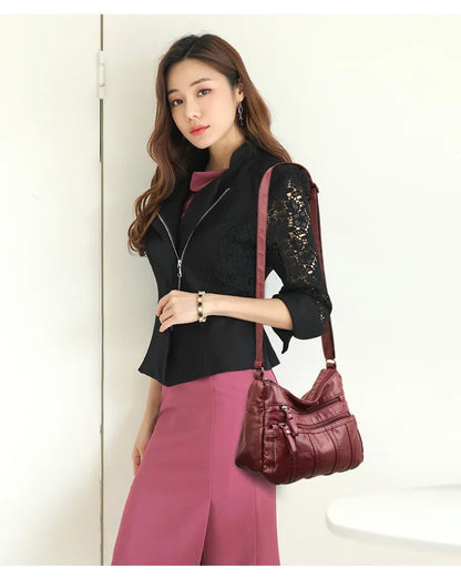 Fashion Soft Leather Crossbody Bags for Women 2026 Casual Female Multi Pocket Messenger Bags Retro Handbags Ladies Shoulder Bags