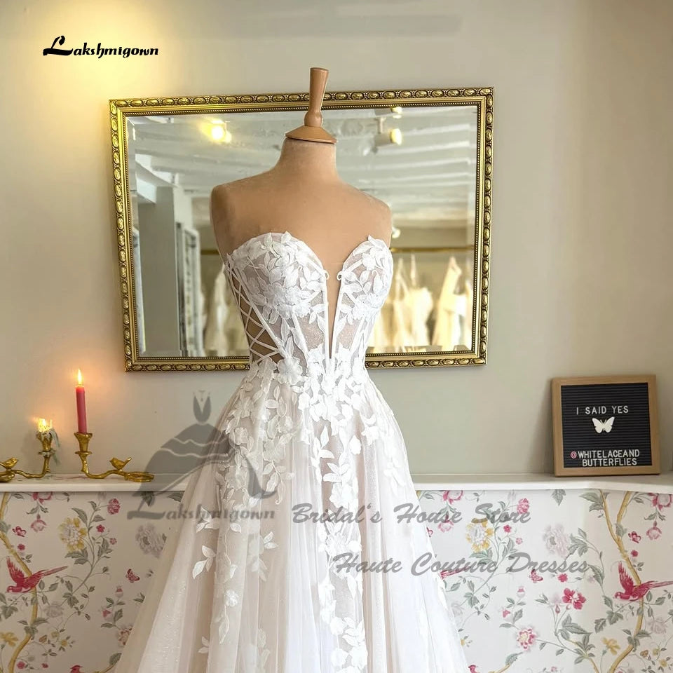Lakshmigown Civil Boho Beach Wedding Dresses Long Sleeves Modern Blush Pink Tulle Bridal Gowns Off Shoulder 2026 New In