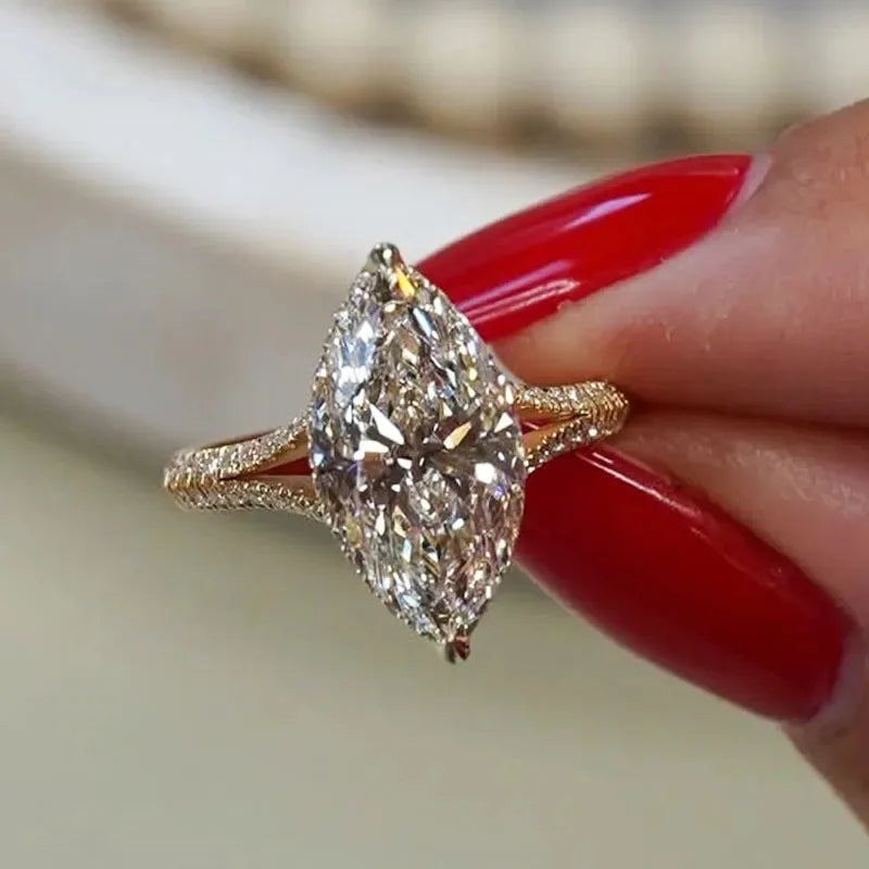 Women's 100% 925 Pure Silver Diamond-Studded Ring Waterdrop-Shaped AAA Zirconia Gemstone Jewelry