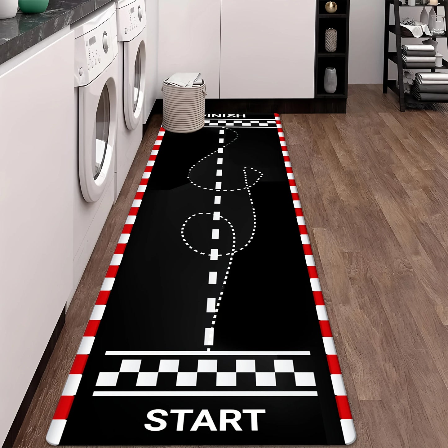 VIKAMA Racing Track Carpet: Washable, Durable Motorcycle Parking Mat for Entryways, Hallways, and Home Interior Decoration