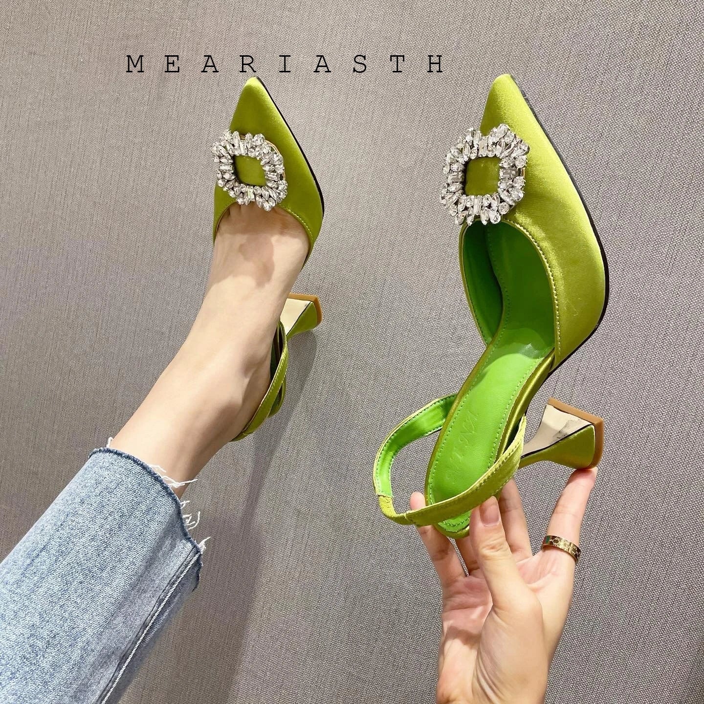 Brand Silk Women Pumps Luxury Crystal Slingback High Heels Summer Bride Shoes Comfortable triangle Heeled Party Wedding Shoes