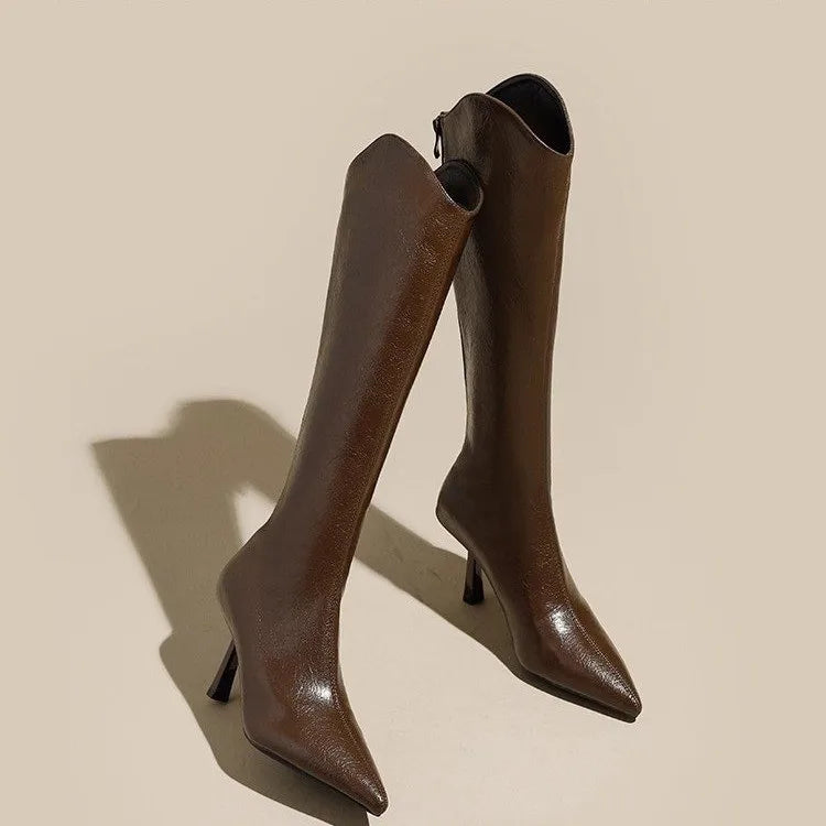 2025 Autumn New Products Women's Brown Suede High-Top Thigh Boots Pointed Toe Stiletto High Knight Boots