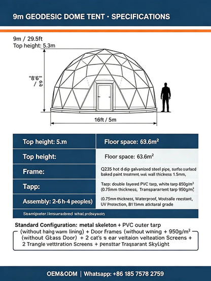 Luxury Geodesic Dome Glamping Tent, Waterproof Outdoor Round Shelter with Private Bathroom for Resort Holiday Accommodation