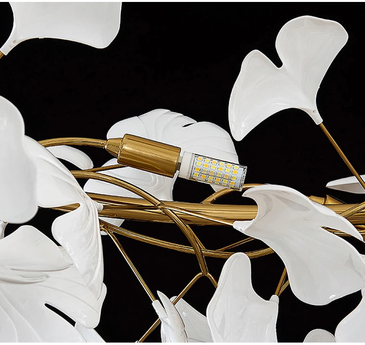 Modern Ceramics Chandeliers Home Ginkgo Biloba Decoration Villa Living Room Lighting Pendant Lamps Indoor Hanging Lights Fixture