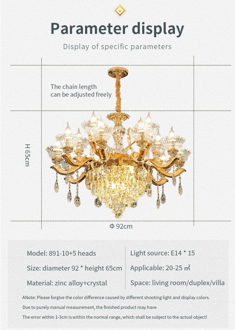European Style Pendant Lamp Living Room Lamp Crystal Luxurious Atmosphere French Style Restaurant Lamp Duplex Building Lights