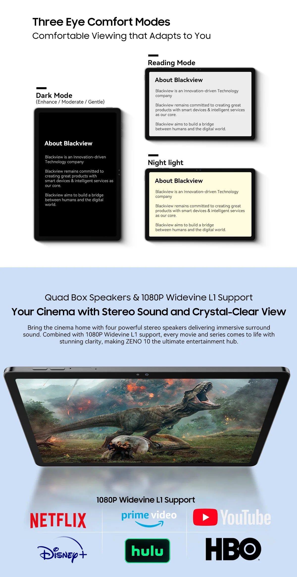 Blackview Zeno 10 5G AI Tablet 11-inch FHD+ 90Hz Display Widevine L1 UNISOC Tiger T8200 8800mAh Quad Speakers Android 15 Pad PC