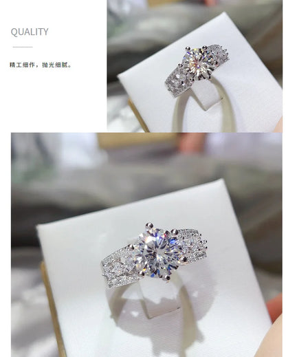 Luxury white gold solid platinum PT950 3 carat D color moissanite pigeon egg women's ring Seiko diamond ring