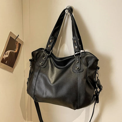 Ladies Large Capacity Brand Handbag Pu Leather Women's Retro Tote Bag Korean Fashion Shoulder Bag Winter White Zipper Handbag
