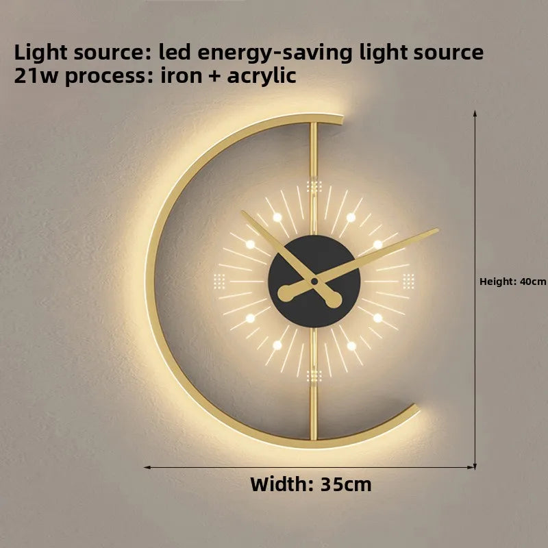 Nordic Clock Wall Lamp, Modern Minimalist LED Wall Light for Living Room, Bedroom & Background Wall Decoration