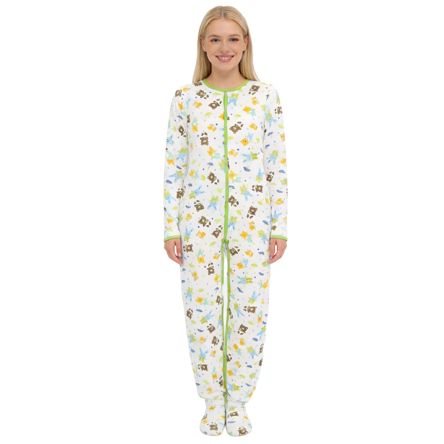 Cotton Teddy Printed Bodysuit with Foot / Adult Onesie with Foot / Adult Baby Romper / ABDL Clothes / Printed Adult Bodysuit